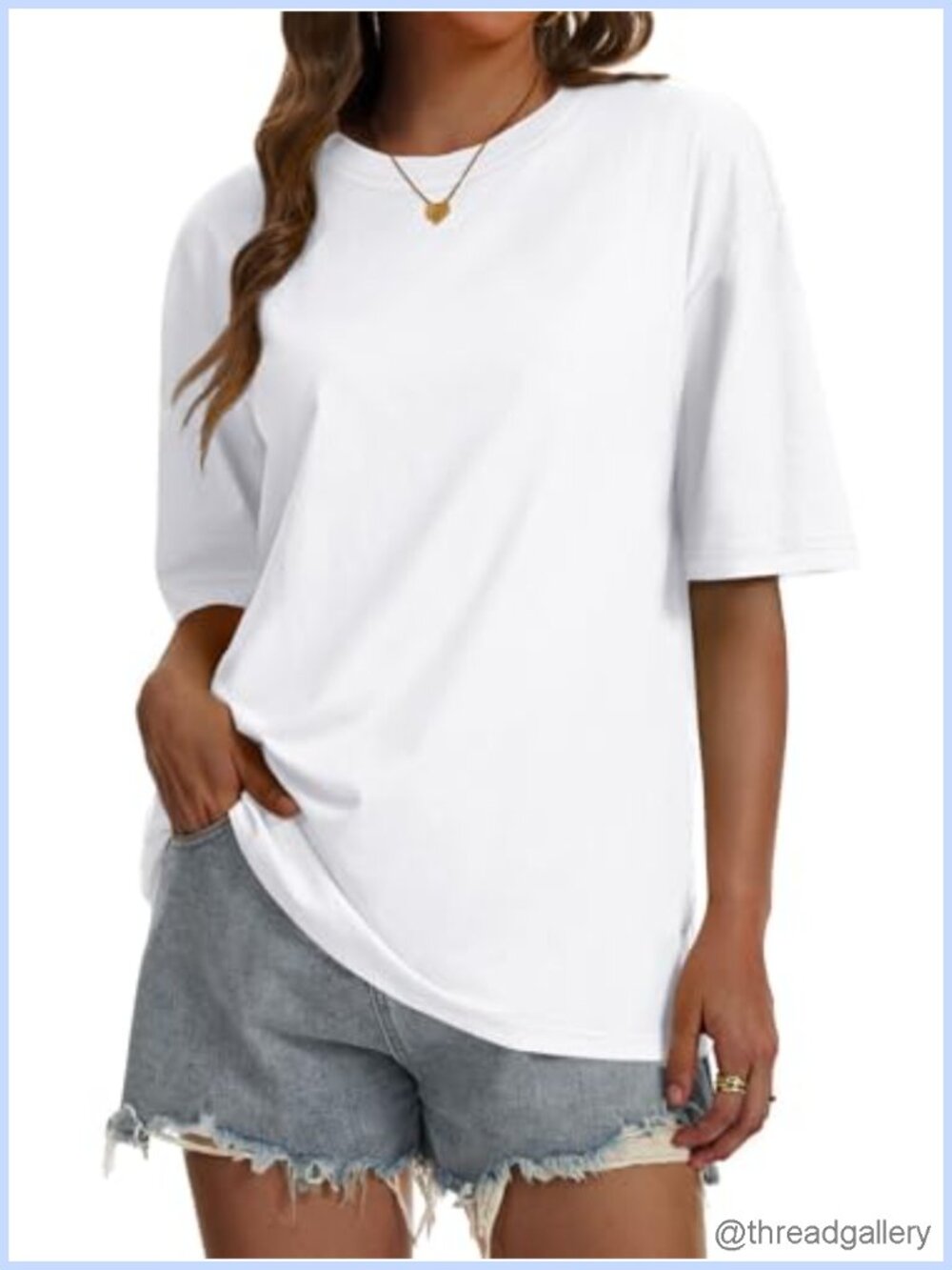 Women's Oversized Cotton Blend Tee Loose Fit Short Sleeve Crewneck
